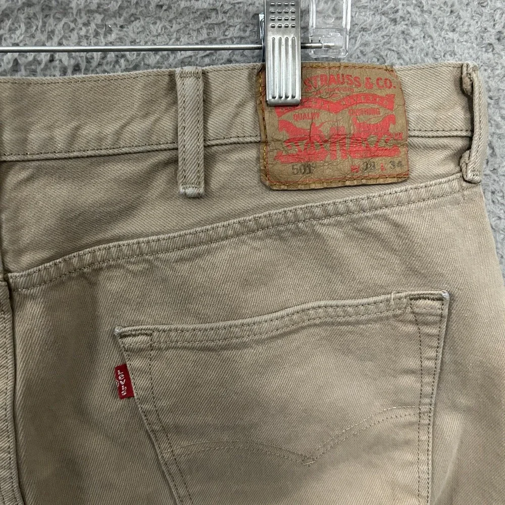 Levis Jeans Mens 38x34 Beige Denim 501 Straight Leg Button Fly American Red Tab